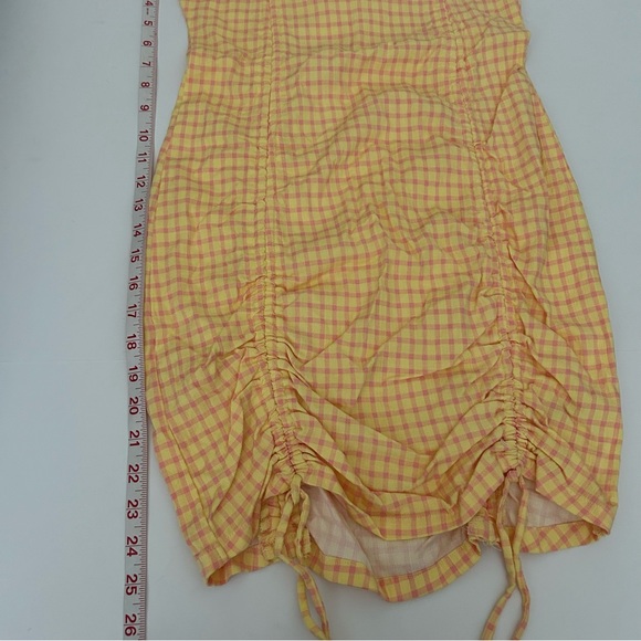 Wild Fable Double Ruched Front Gingham Plaid Yellow and Pink mini Dress - M - Picture 7 of 10